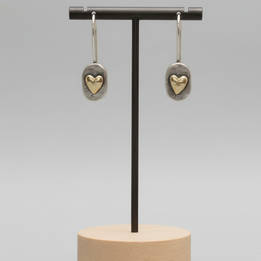 Heart Earrings with silver and gold